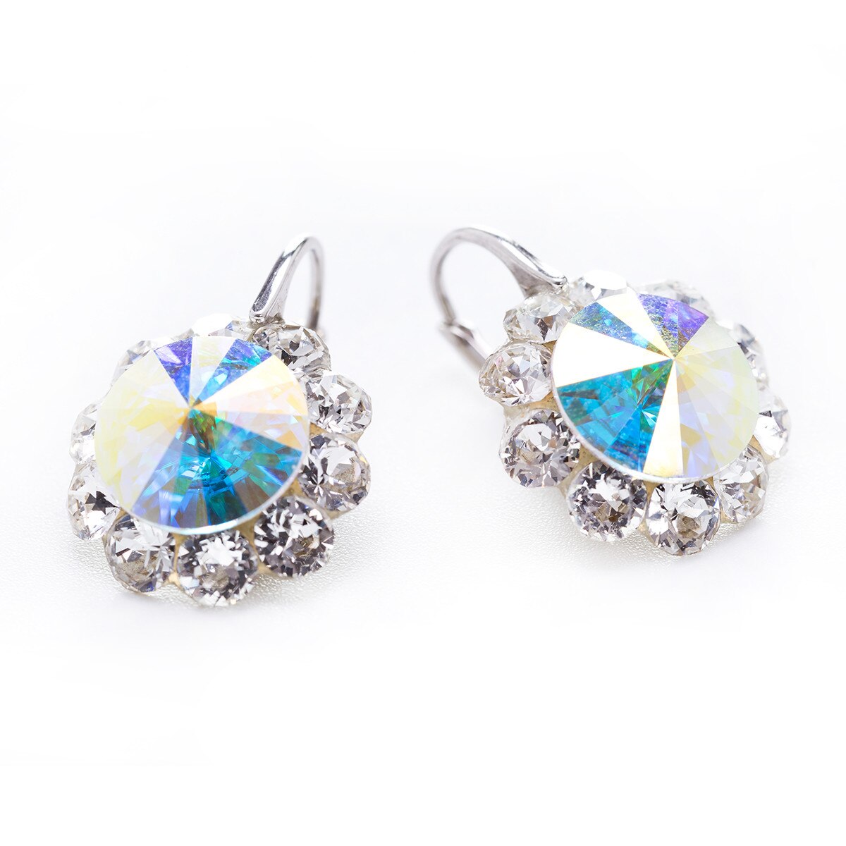 Cercei Argint DaviCrystals cu cristale floarea soarelui cu leverback mic aurore boreale