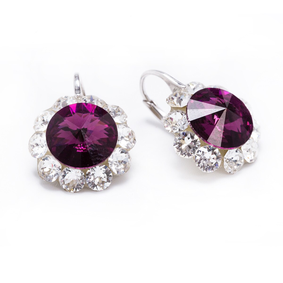 Cercei Argint DaviCrystals cu cristale floarea soarelui cu leverback mic amethyst