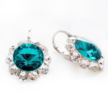 Cercei Argint DaviCrystals cu cristale floarea soarelui cu leverback mic blue zircon Cercei Argint DaviCrystals cu cristale floarea soarelui cu leverback mic blue zircon