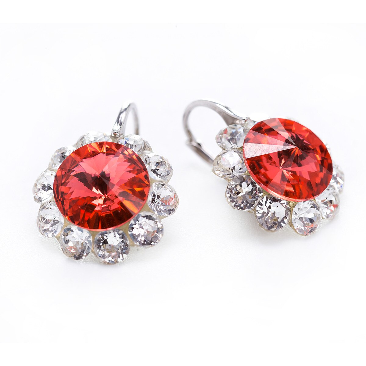 Cercei Argint DaviCrystals cu cristale floarea soarelui cu leverback mic padparadscha