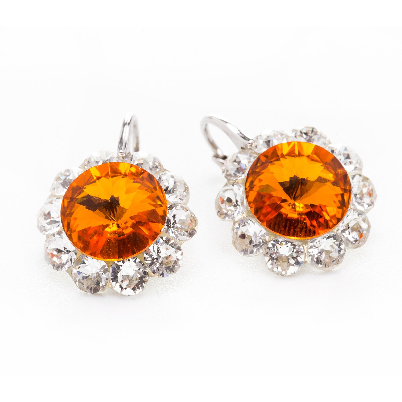 Cercei Argint DaviCrystals cu cristale floarea soarelui cu leverback mic tangerine