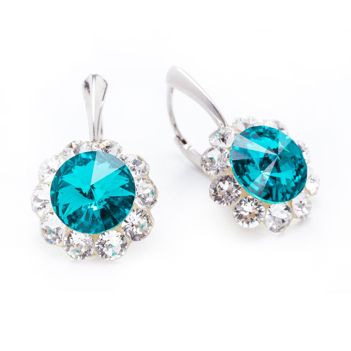 Cercei Argint DaviCrystals cu cristale floarea soarelui cu leverback mare blue zircon