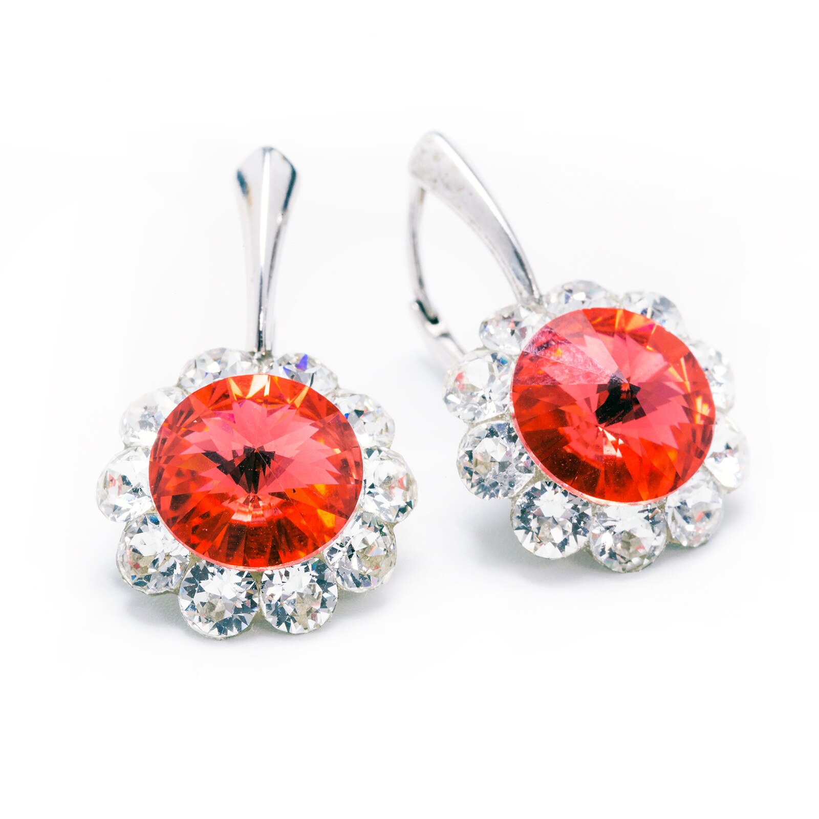 Cercei Argint DaviCrystals cu cristale floarea soarelui cu leverback mare padparadscha