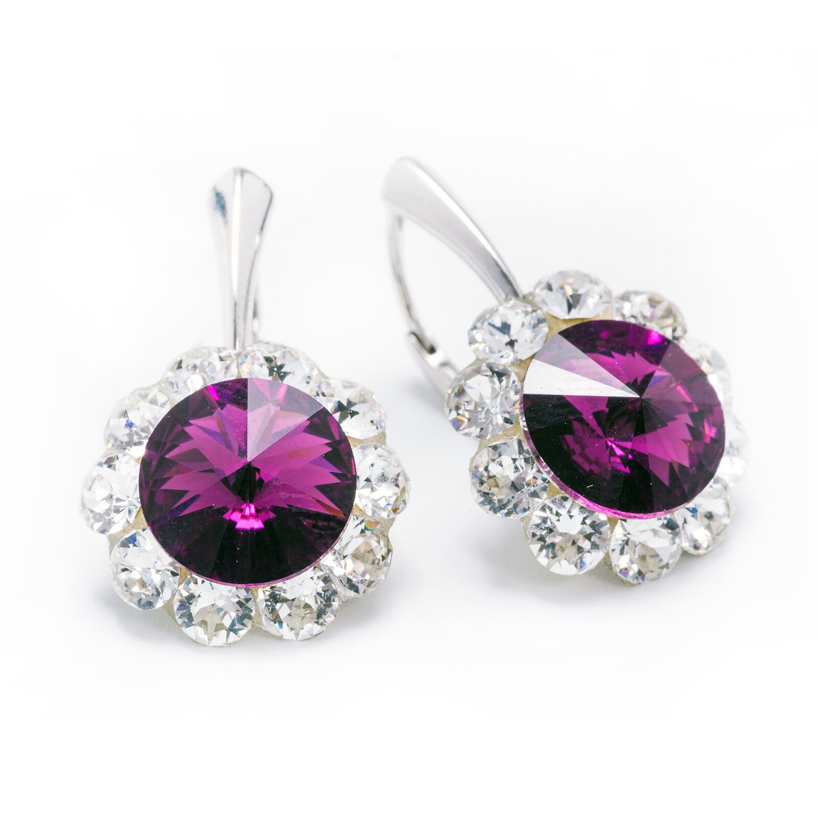 Cercei Argint DaviCrystals cu cristale floarea soarelui cu leverback mare amethyst