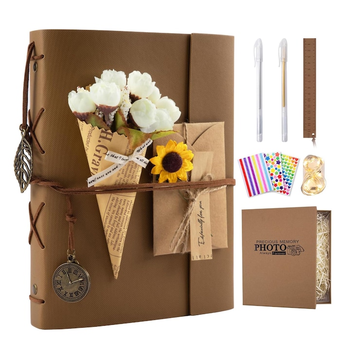 Комплект фотоалбум Morovan, 104 страници, PU кожена корица, черни страници, многоцветен, 8''x5''