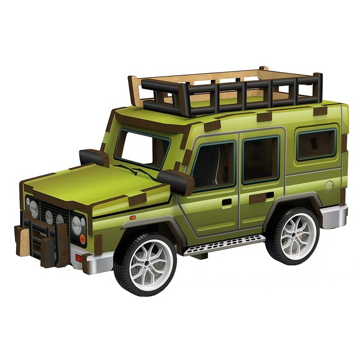 Omelivon® 3D fa puzzle gyerekeknek, könnyű összeszerelés, tehetetlenségi mozgással, oktató és szórakoztató játék, tökéletes ajándék – 31 darab, Jeep modell, zöld