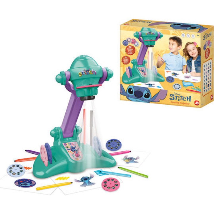 Stitch rajzprojektor gyermekeknek, AS Company, 4 év, fejleszti a kreativitást