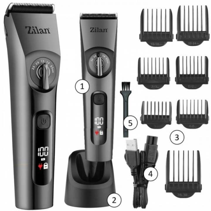 Masina de Tuns, Zilan Floria, Profesionala, 8 in 1, Reincarcabila, Afisaj LED, IPX6, 120 min Autonomie, 7 Capete, pentru Par, Barba, Corp