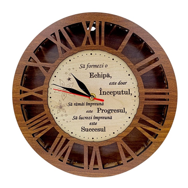 Ceas de perete, cadou personalizat cu mesaj pentru Sef/Coleg/Angajat, 40cm, nuc