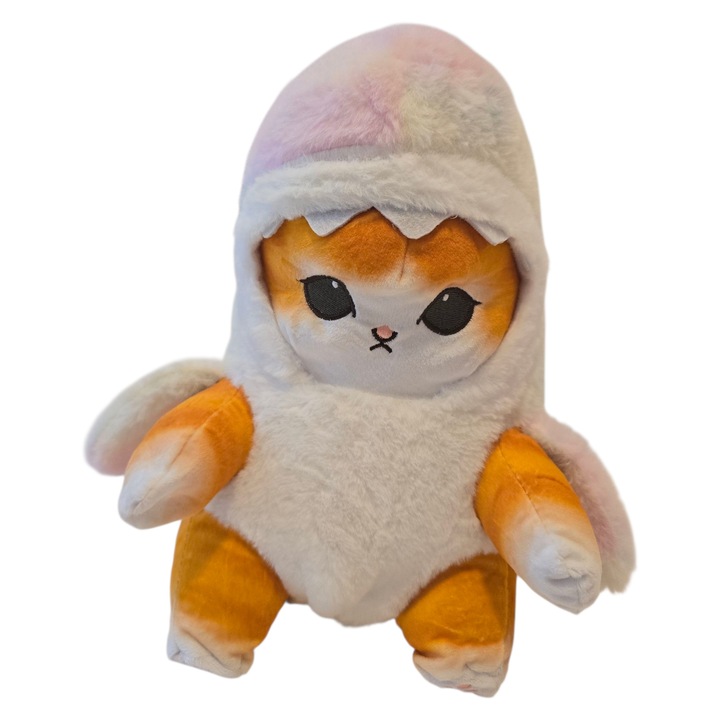 Jucarie Pisica de plus in Costum de Rechin, Material pufos si moale, 33 cm, ideala pentru imbratisat, decor sau in calatorii, leneveala pe canapea, relaxare si confort, multicolora