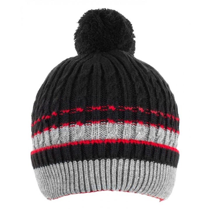 Caciula Baieti, Tricot, Captusita, Ciucure, 8-12 ani, Negru