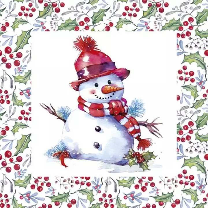 Karácsonyi Happy Snowmen szalvéta 20 db-os 33x33 cm