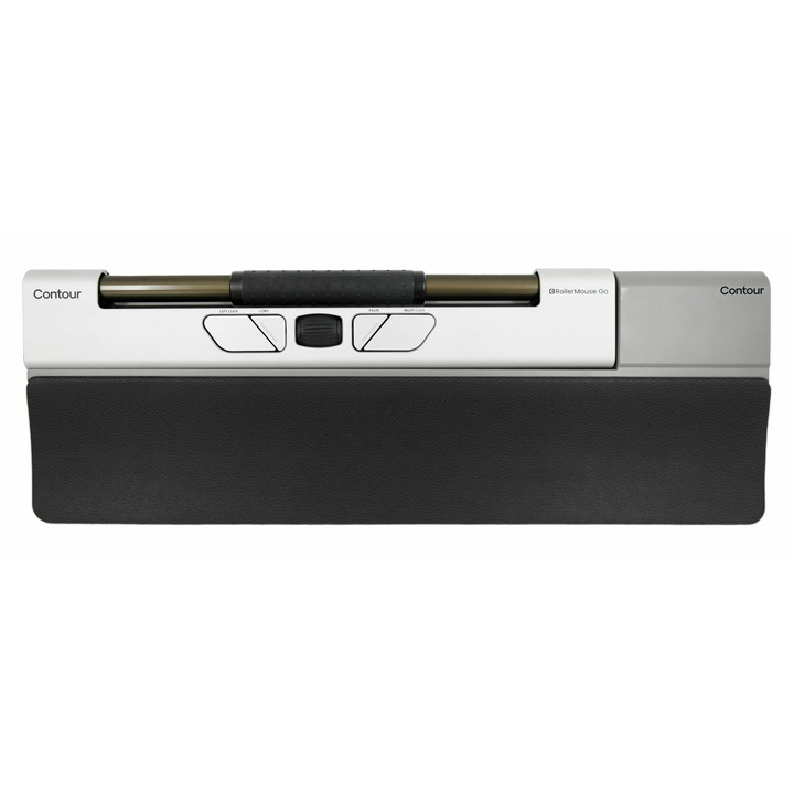 Egér ergonómikus, Contour Design, RollerMouse Go, RF vezeték nélküli + Bluetooth + USB Type-C, 4000 DPI, fekete/ezüst, 135x390x23mm