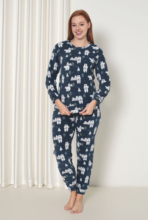 Pijama cocolino dama ultra soft polar, imprimeu ursuleti 521 12244, Bleumarin