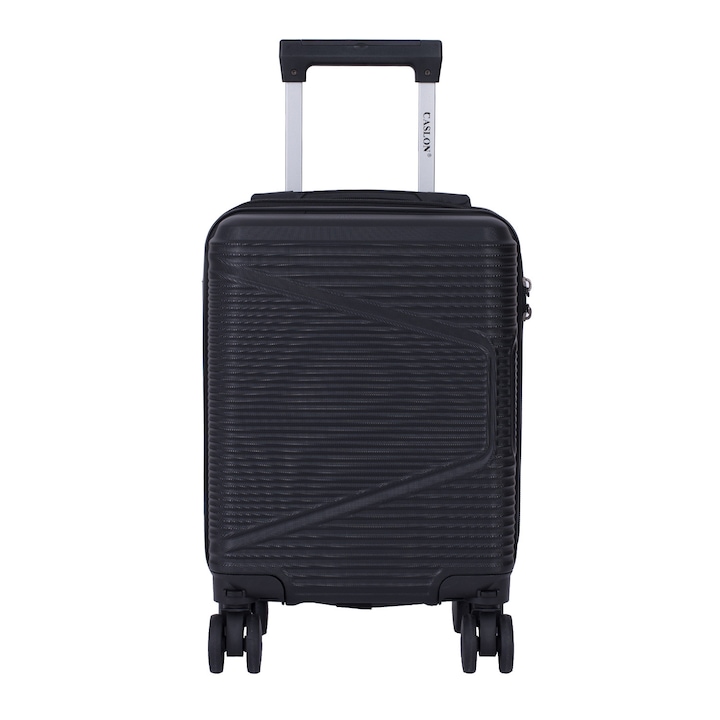 Troler cabina avion Wizz Air, 40x30x20 cm, 4 roti duble cu rotatie 360° detasabile, ABS rezistent, Negru intens, 6820, CASLON ®