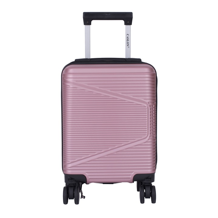 Troler cabina avion Wizz Air, 40x30x20 cm, 4 roti duble cu rotatie 360° detasabile, ABS rezistent, Roz deshis, 6820, CASLON ®