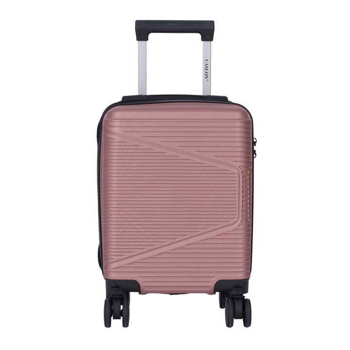 Troler cabina avion Wizz Air, 40x30x20 cm, 4 roti duble cu rotatie 360° detasabile, ABS rezistent, Roz pastel, 6820, CASLON ®