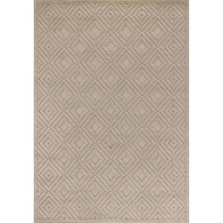 Covor Pentru Living, Boho, 80x150 cm, Polipropilena, Fir Scurt, Modern, Compatibil Cu Incalzirea Prin Pardoseala, Densitate 1750 g/m2, Certificat OEKO-TEX 100, Lungime Fir 14 Mm, 1.76 kg, Bej
