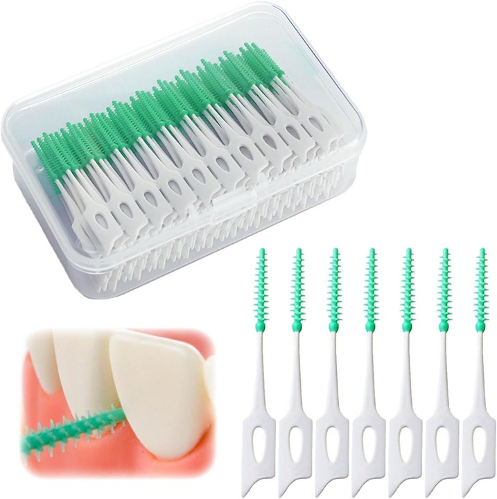 Set periute dentare SuooTci, silicon, 200 buc, alb verde, portabil