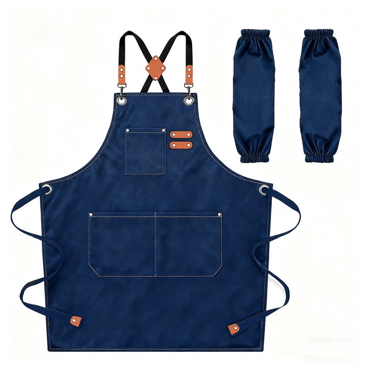 Set sort si protectie pentru maneci, YYHengCMU, fibra de poliester, impermeabil, durabil si rezistent la pete. Potrivit pentru bucatarii casnice si restaurante. Dimensiuni sort: 24x72x67 cm. Dimensiuni protectie pentru maneci: 38x17 cm. albastru inchis