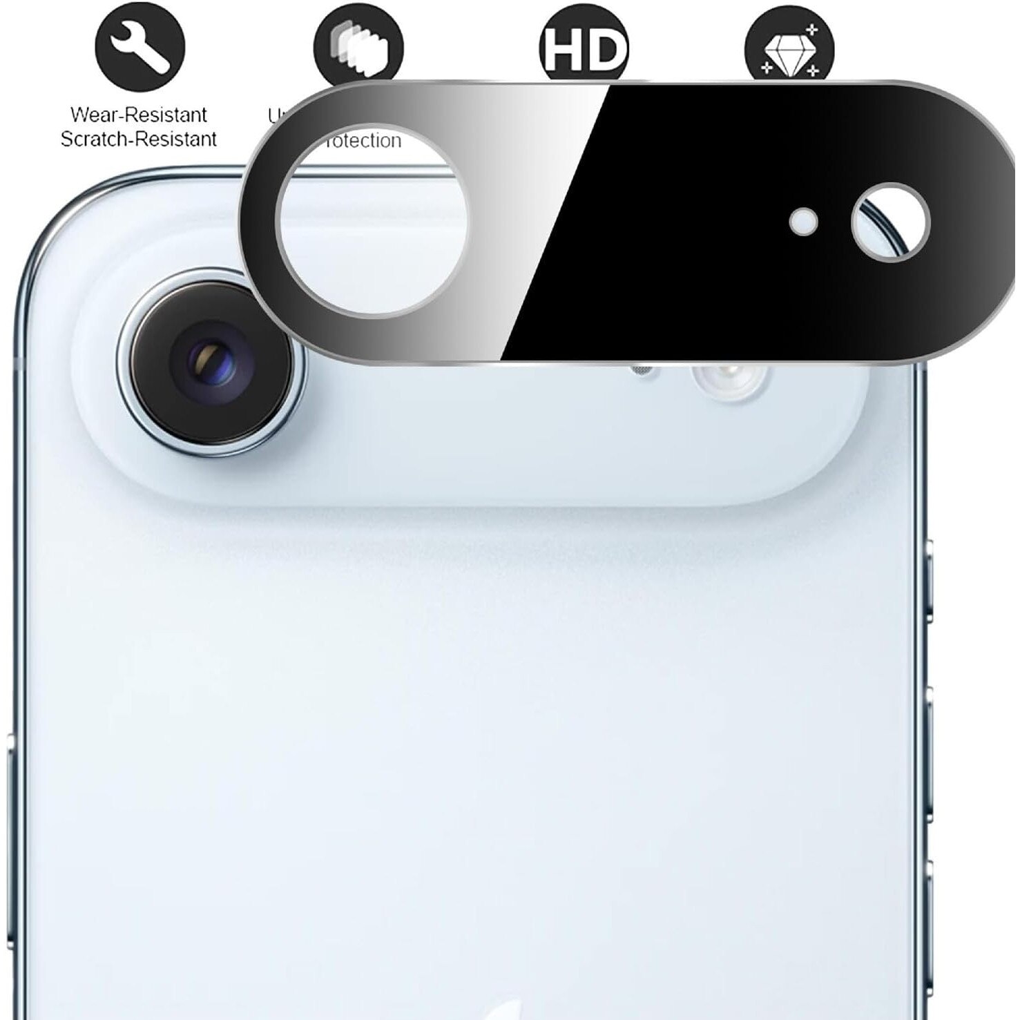 Protector de lentila pentru camera iPhone 17 Air, sticla securizata 9H, antizgarieturi, compatibil cu carcasa, nu afecteaza fotografiile nocturne, HD Clear, MDUG®, pachet de 2, negru