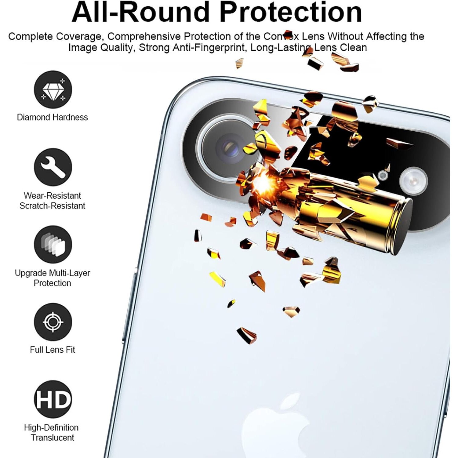 Protector de lentila pentru camera iPhone 17 Air, sticla securizata 9H, antizgarieturi, compatibil cu carcasa, nu afecteaza fotografiile nocturne, HD Clear, MDUG®, pachet de 2, negru