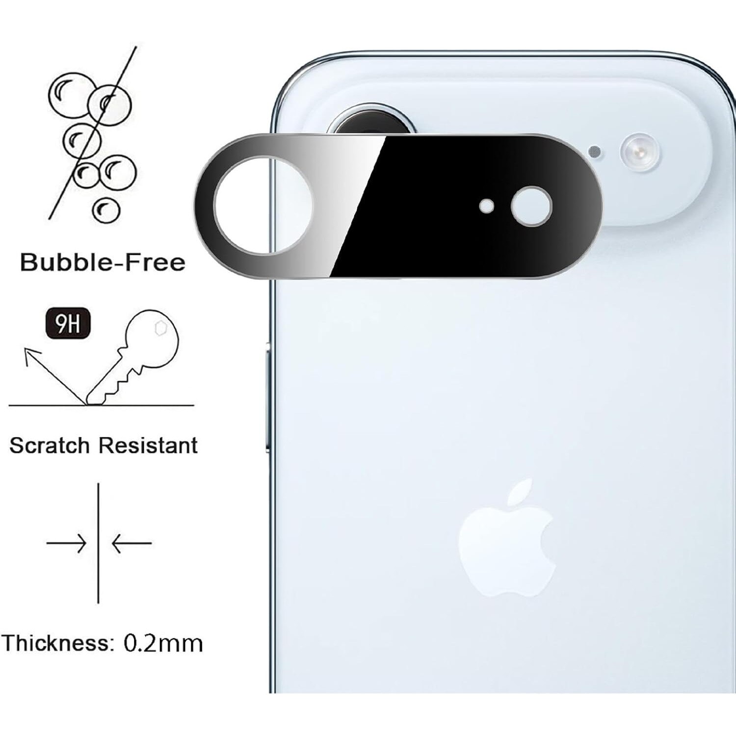 Protector de lentila pentru camera iPhone 17 Air, sticla securizata 9H, antizgarieturi, compatibil cu carcasa, nu afecteaza fotografiile nocturne, HD Clear, MDUG®, pachet de 2, negru
