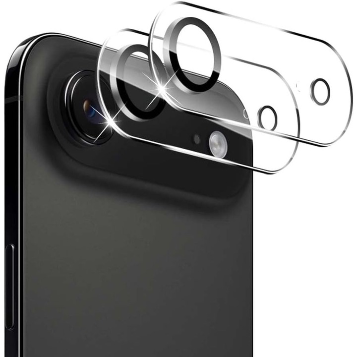 Protector de lentila pentru camera iPhone 17 Air, sticla securizata 9H, antizgarieturi, compatibil cu carcasa, nu afecteaza fotografiile nocturne, HD Clear, MDUG®, pachet de 2, cerc negru transparent