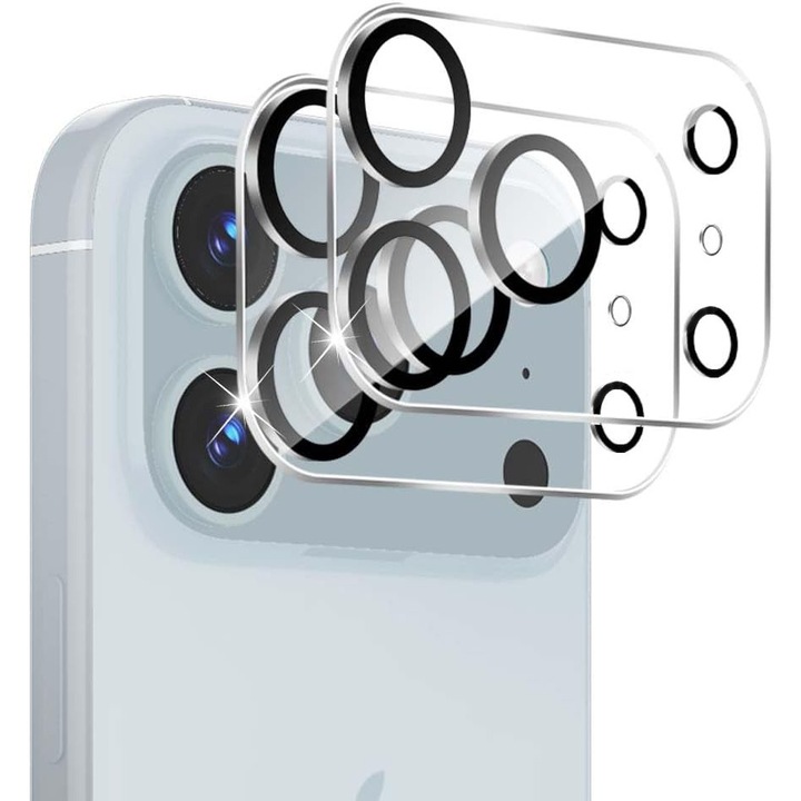 Протектор за обектив на камера за iPhone 17ProMax, 9H закалено стъкло, против надраскване, съвместим с калъф, не влияе на нощните снимки, HD Clear, MDUG®, пакет от 2