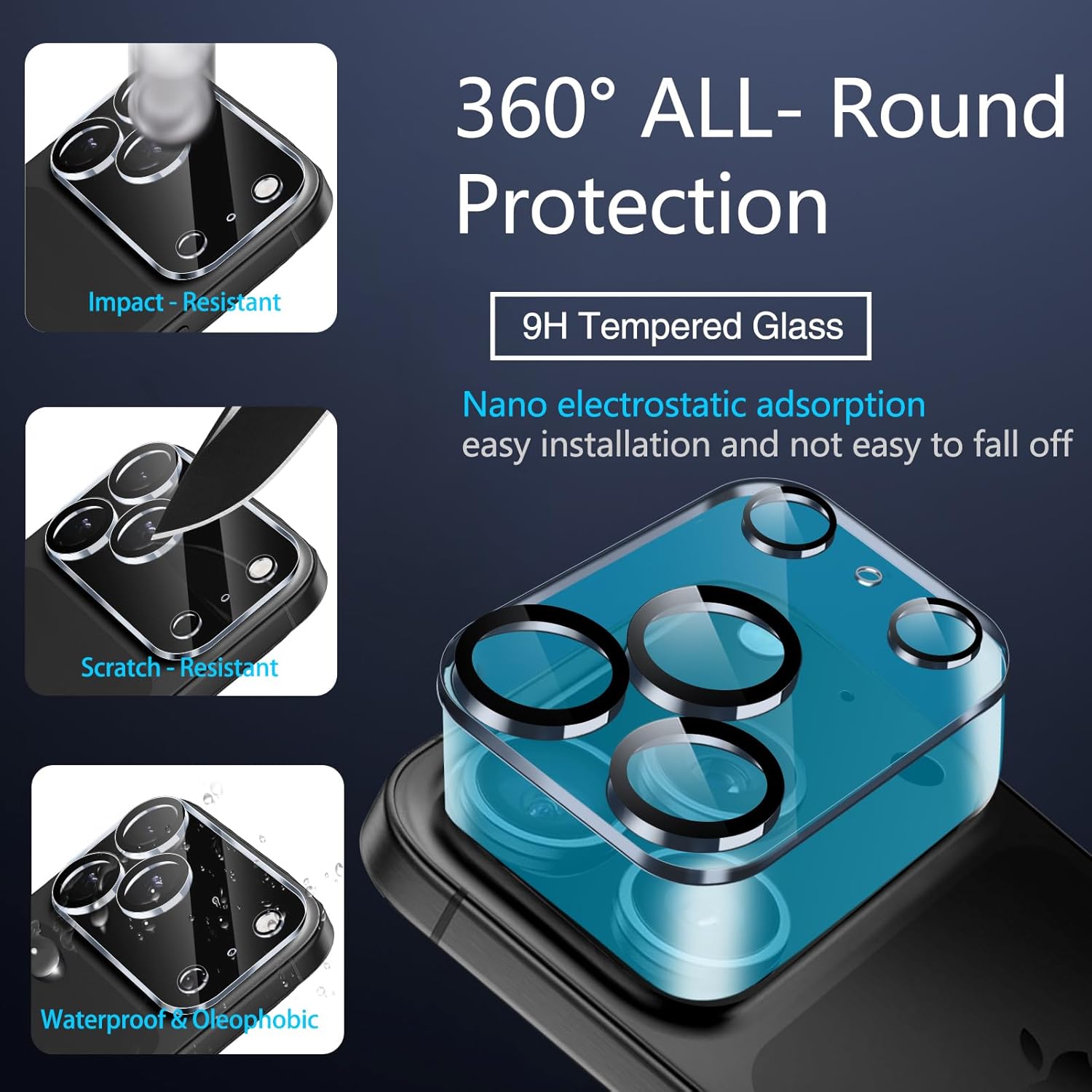 Protector de lentila pentru camera iPhone 17ProMax, sticla securizata 9H, antizgarieturi, compatibil cu carcasa, nu afecteaza fotografiile nocturne, HD Clear, MDUG®, pachet de 2