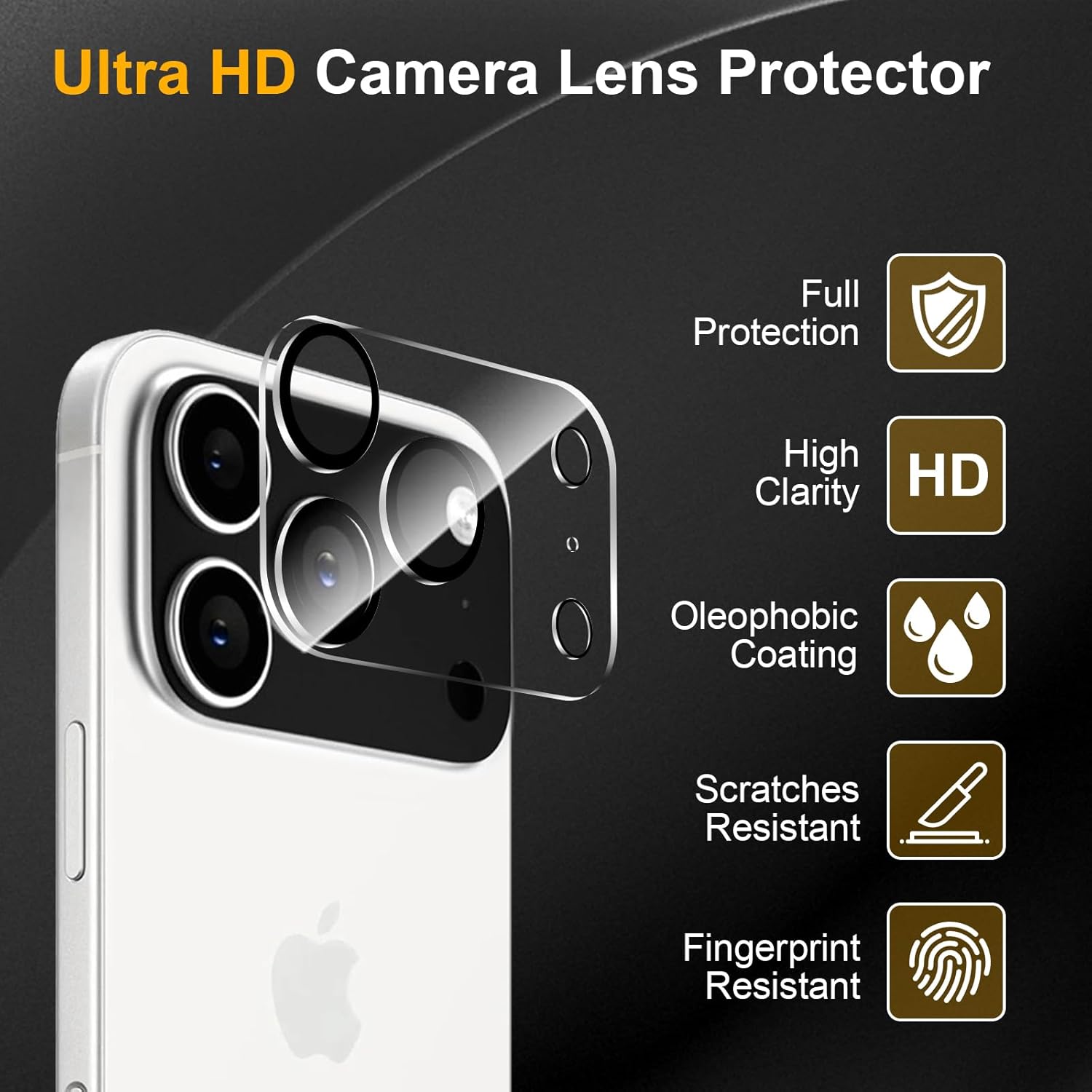 Protector de lentila pentru camera iPhone 17ProMax, sticla securizata 9H, antizgarieturi, compatibil cu carcasa, nu afecteaza fotografiile nocturne, HD Clear, MDUG®, pachet de 2