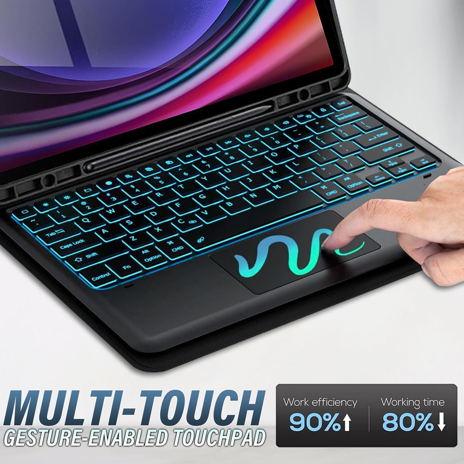 Husa cu tastatura wireless pentru tableta, compatibil cu Samsung Galaxy Tab S10 Plus/S9 Plus/S9 FE Plus/S8 Plus/S7 Plus/S7 FE 12.4 inch