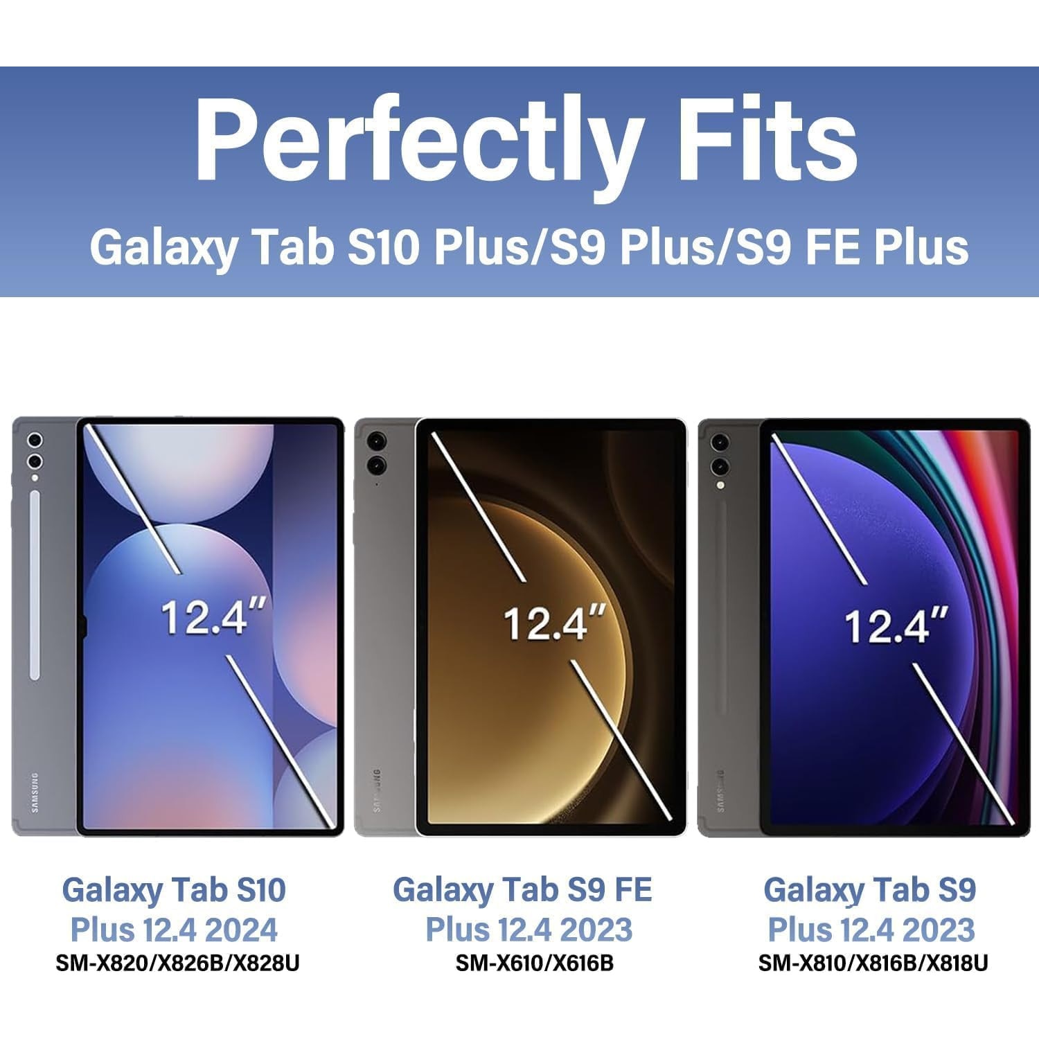 Husa cu tastatura wireless pentru tableta, compatibil cu Samsung Galaxy Tab S10 Plus/S9 Plus/S9 FE Plus/S8 Plus/S7 Plus/S7 FE 12.4 inch