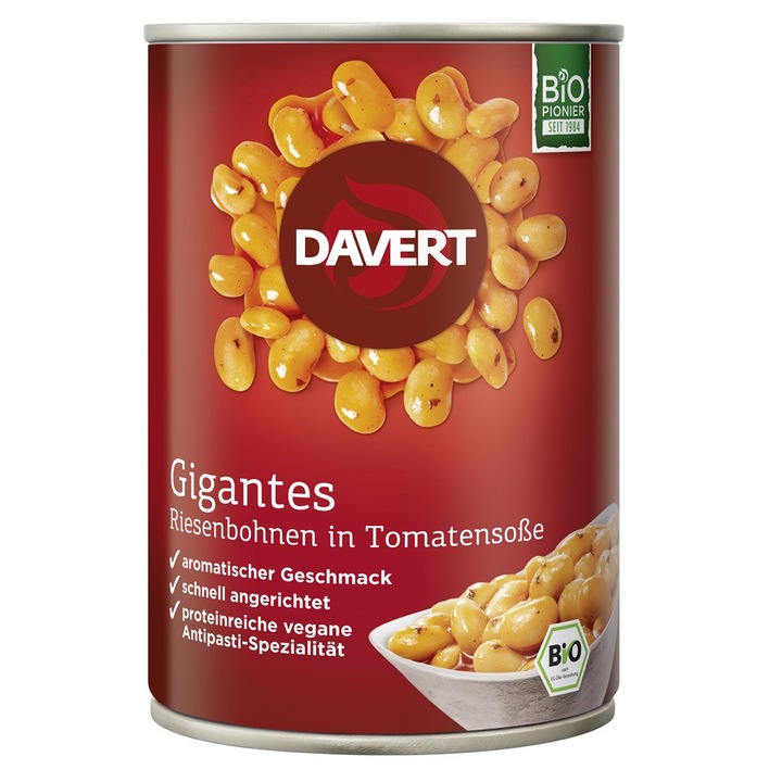 Fasole Bio Uriasa in Sos de Rosii Conserva Davert 400 g