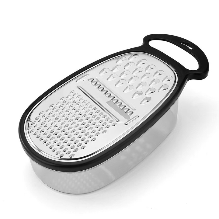 Cutie multifunctionala din otel inoxidabil cu baza, pentru taiat legume, cartofi, salate si rasparit morcovi，lama din otel inoxidabil，culoare neagra