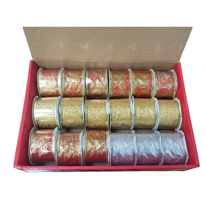 Role Panglica de Craciun, Aurie, Rosie, Argintie, 3 YARD 18 buc in cutia