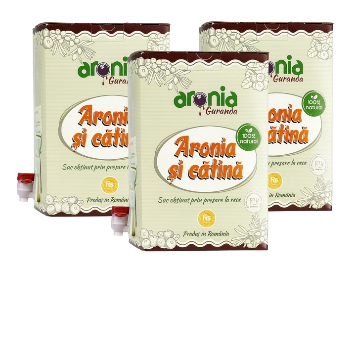 Pachet 3 cutii suc natural de aronia cu catina