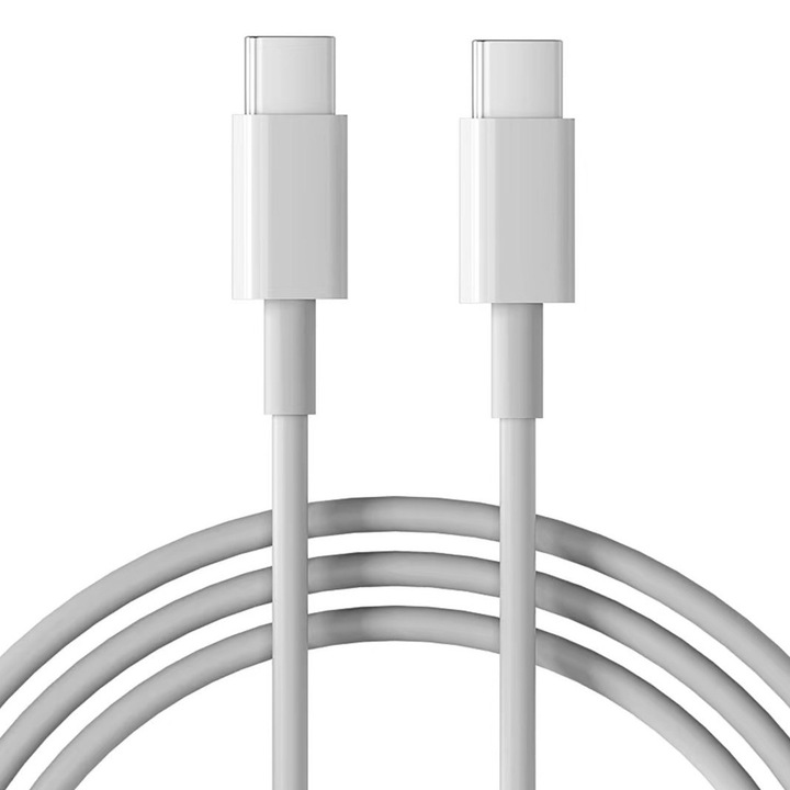 Cablu USB-C la USB-C AHA PRINT®, Transfer Date si Incarcare SuperFastCharge 25W/45W, TPE PREMIUM, Type C, Ergonomic, pentru Telefon, Tableta si Gadgeturi, iPhone si iPad, Samsung, 2m, Alb