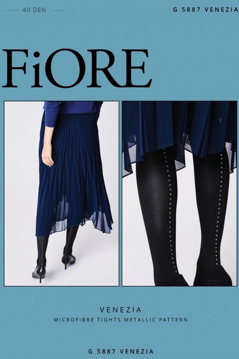 Ciorapi semiopaci cu dunga argintie lurex - Fiore Venezia, 2-S, negru, Negru, 2-S