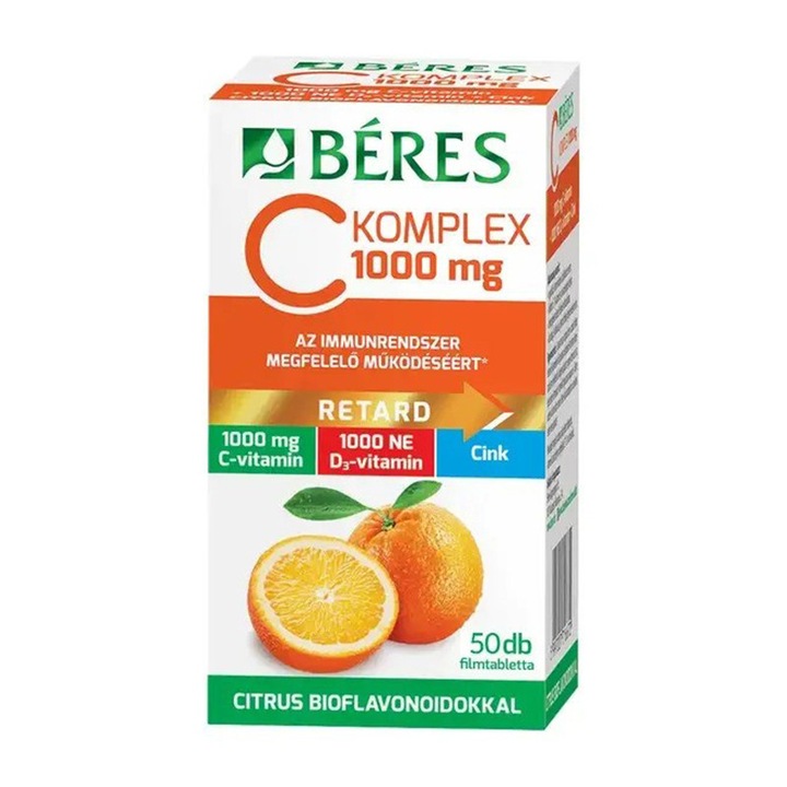 Tablete filmate vitamina C Complex Retard + vitamina D + Zinc + bioflavonoide Beres 50 buc