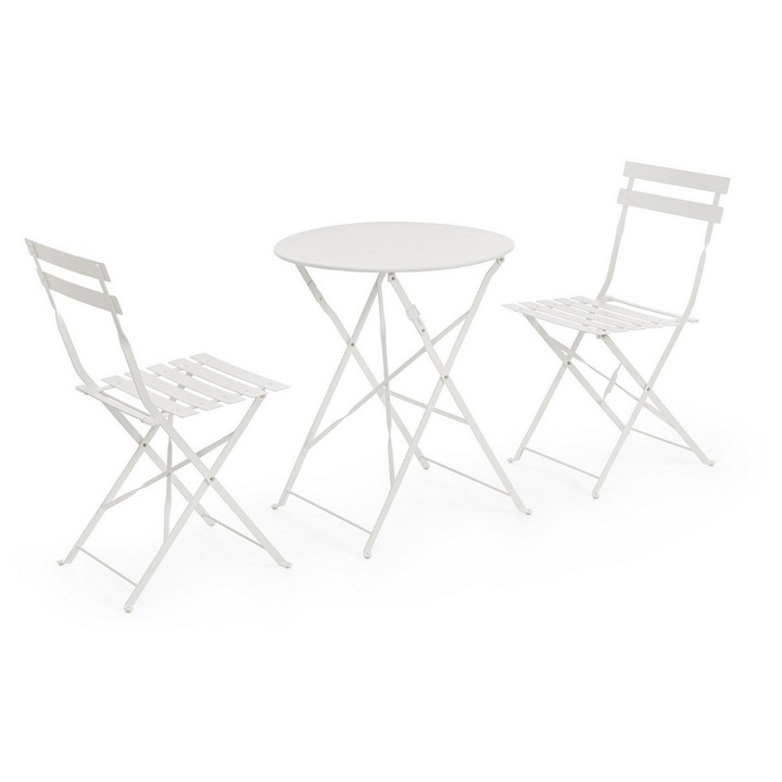 Set mobilier gradina otel alb Austin 41x46x80h (x2); ø60x71h