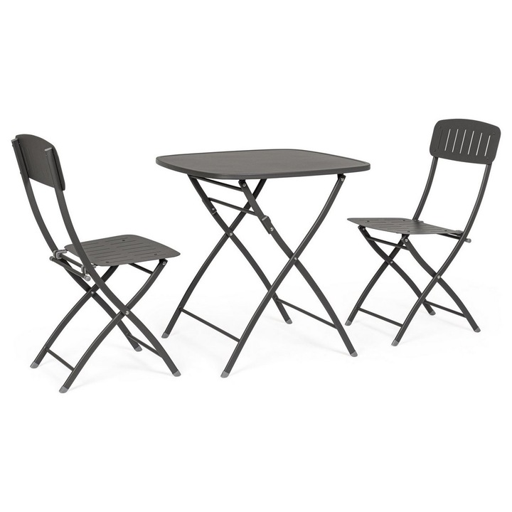 Kerti bútorgarnitúra, acél, szürke, Yvonne, 44x50x85h, 70x70x72h