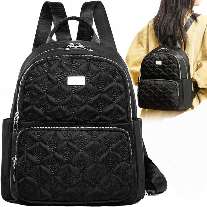 Rucsac dama, Zola, 2 compartimente, buzunare, sistem prindere pe troler, 30 x 28 x 14 cm, negru