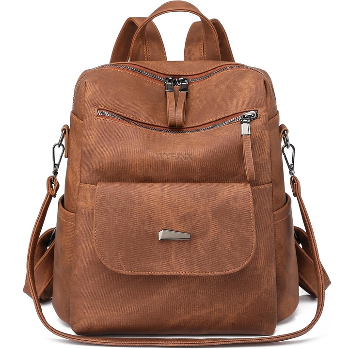 Дамска раница, Външни джобове, С регулируеми презрамки, Универсална, Против кражба, Водоустойчива, Cinnamon brown