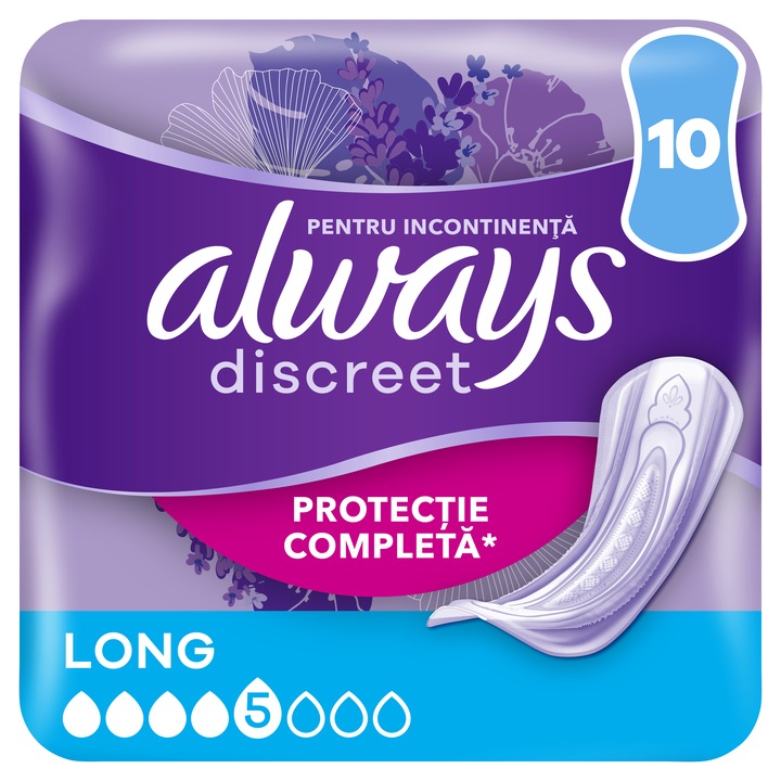 Absorbante zilnice pentru incontinenta urinara Always Discreet Long, 10 buc