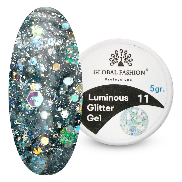 Gel luminiscent Luminous Glitter Gel cu sclipici hexagon 5g, Verde 11