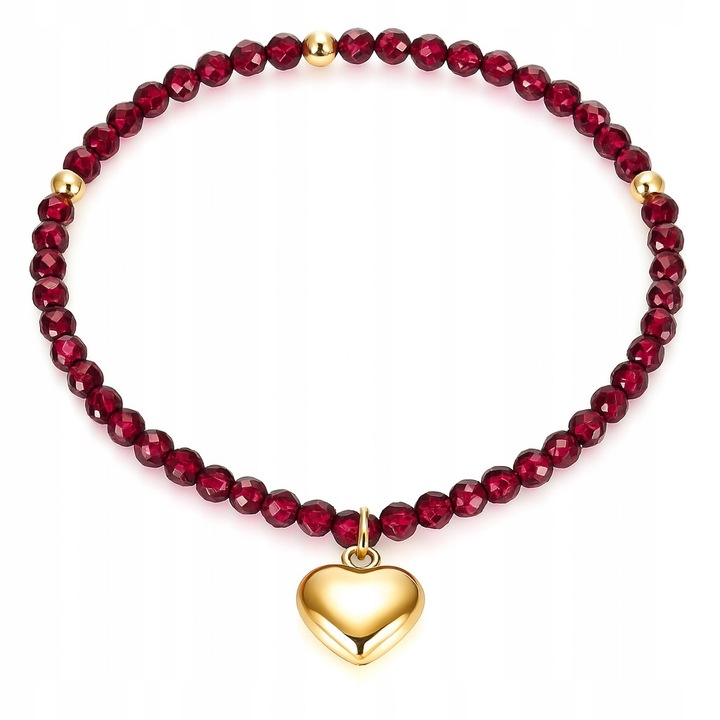 Bratara dama, pietre naturale, granat, argint 925, placata cu aur, inima, bile, reglabila, bijuterie eleganta pentru femeie, sotie, fata, stil rafinat si deosebit