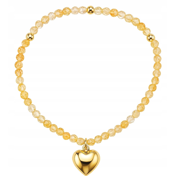 Bratara dama, pietre naturale, citrin natural, argint 925 placat cu aur, inima, bilute, reglabila, bijuterie eleganta pentru femeie, sotie, fata, stil rafinat si deosebit