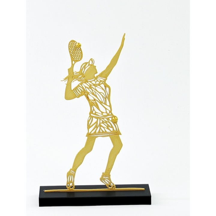 Trofeu tenis feminin, Negru/Auriu, Fetisshop, Dimensiunea 23x15x1,5 cm