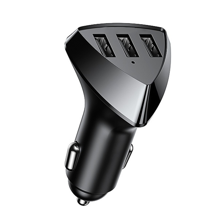 Adaptor Bricheta Auto HOZRO, cu 3 Porturi USB, Design Triunghiular, Incarcare Rapida 4.2A 12-24V, Compatibil Smartphone, Tableta si Alte Dispozitive– Ideal pentru Masina si Calatorii